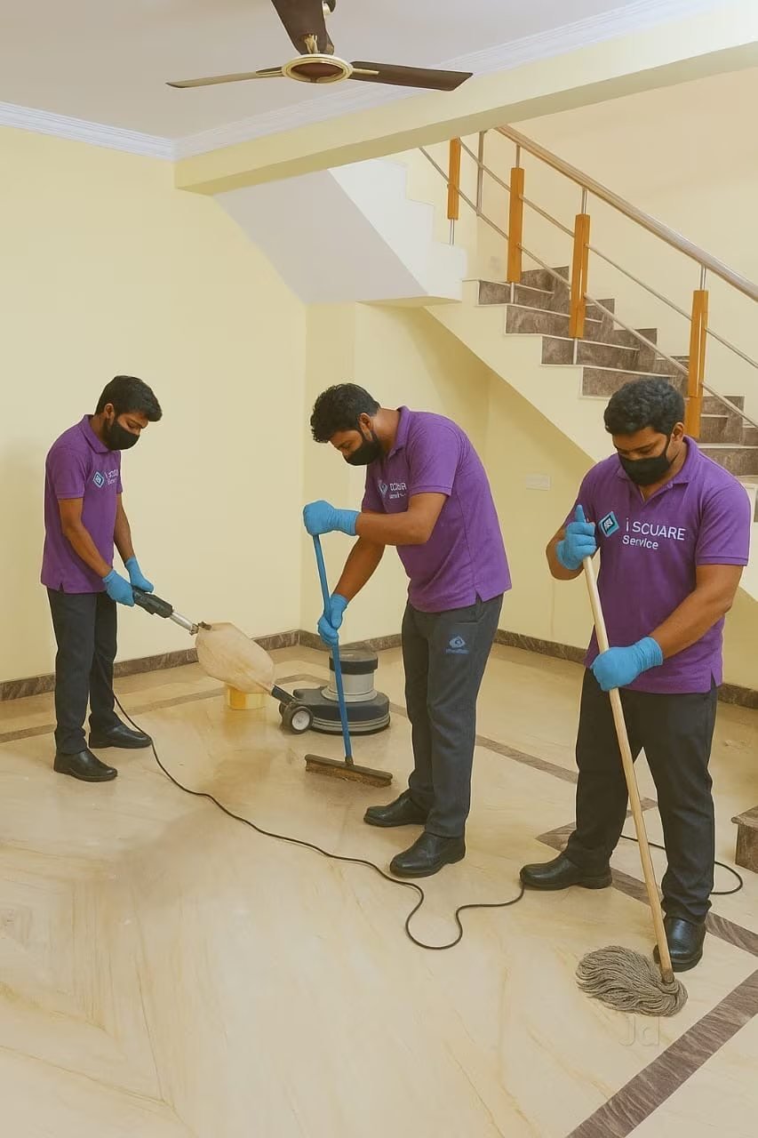 Team floor polishing